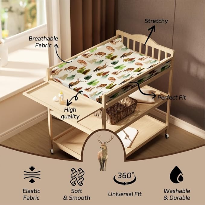 4 Pack Changing Pad Covers Woodland Forest Animals Wood Neutral Unisex Fitted Baby Changing Pad Cover Set for Baby Boys or Girls (Cartoon Fox)