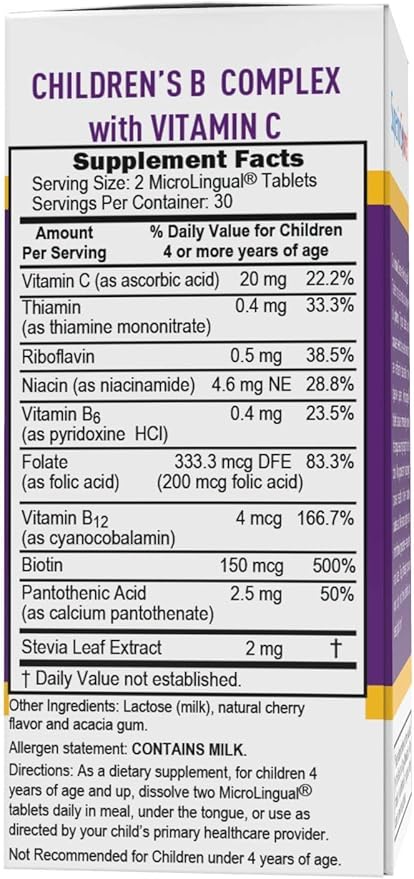 Superior Source Children?s B Complex with Vitamin C - Multivitamin for Heart Health Support - Folic Acid Supplement for Kids - Immune Support Formula with Vitamin C - 60 Instant Dissolve Tablets