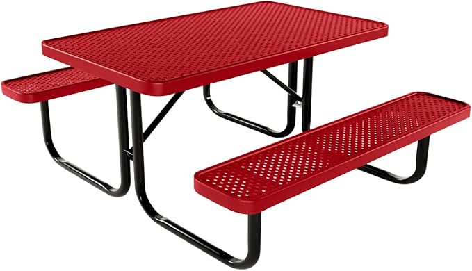 Coated Outdoor Furniture Heavy-Duty Portable Outdoor Kids Table, Punched Steel Kids Picnic Table, Commercial-Grade Picnic Table, Made in America (4ft Rectangular, Childrens, Textured Red)