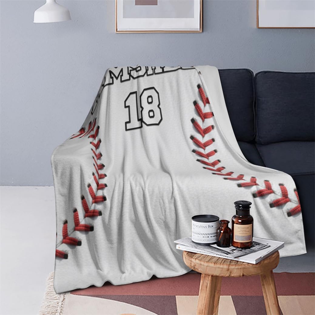 Baseball Themed Sofa Bedding Travel Throw Blanket Personalized Baseball Themed Throw-Blanket Customized Name Sports Enthusiasts Bed Blankets Gifts Custom Home Decor for Ball Sport Lovers