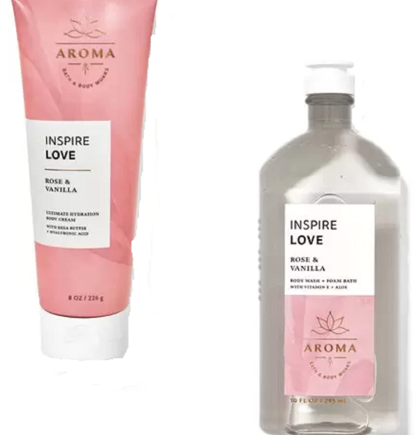 Bath & Body Works - Aromatherapy - Love - Rose Vanilla - 2 pc Bundle - Body Wash & Foam Bath & Body Cream -2020