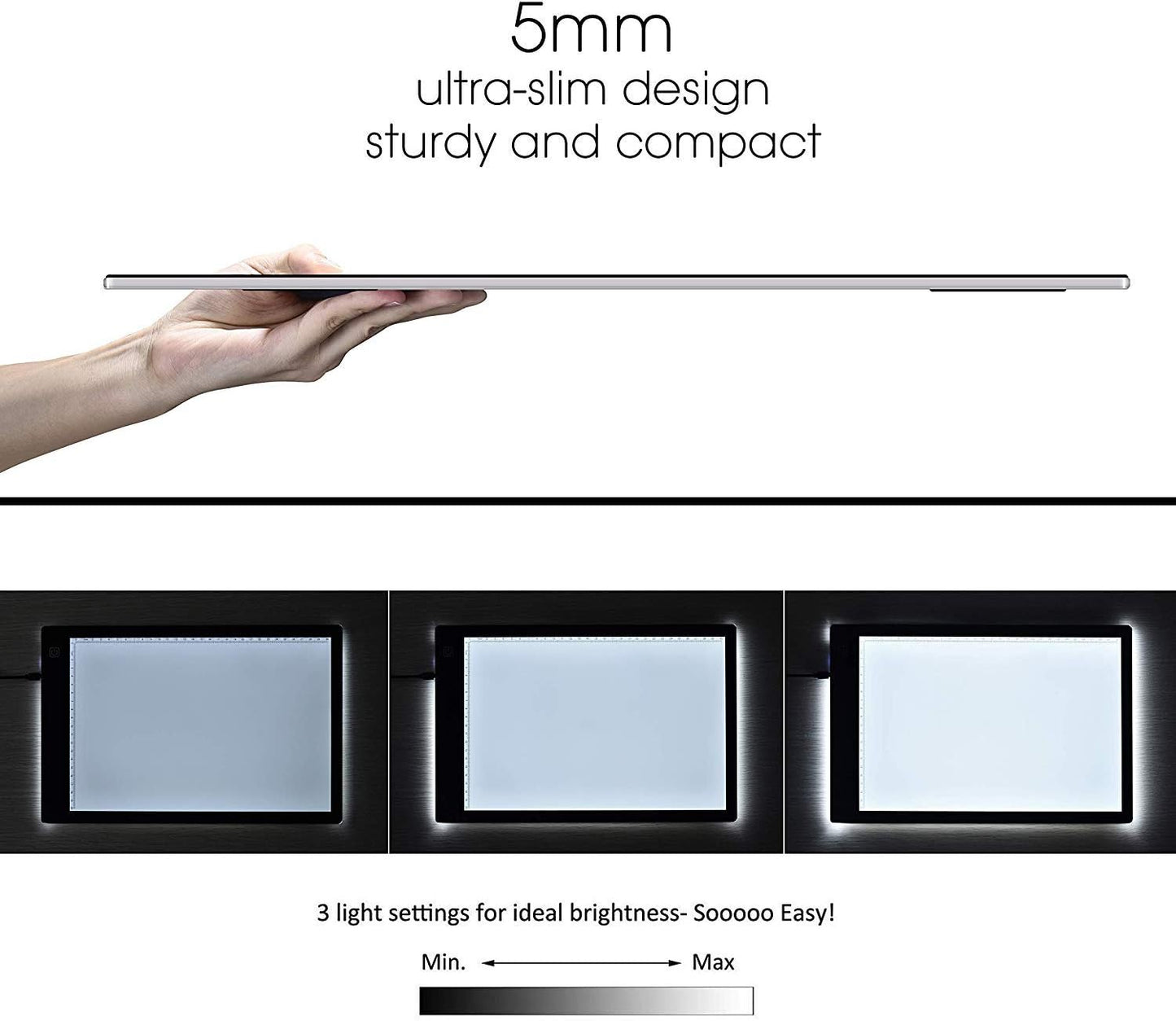 Light Box Drawing Pad, Tracing Board with Type-C Charge Cable and Brightness Adjustable for Artists, AnimationDrawing, Sketching, Animation, X-ray Viewing (DE-A4-P-black)