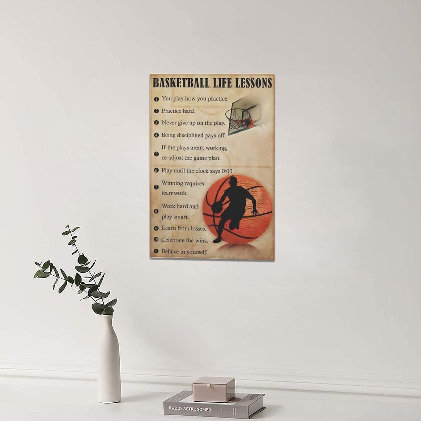 Basketball Life Lessons Wall Art Basketball Pictures Canvas Wall Decor Gifts for Basketball Player Boy Man Motivational Sports Painting Print Artwork Framed for Classroom Boy Room Gym 16"x24"