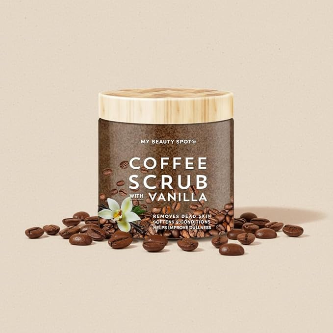 My Beauty Spot Coffee Scrub with Vanilla – Dry Exfoliating Body Scrub & Face for Smooth, Glowing Skin – Deep Cleansing Body Exfoliator for Women – Mix with Shower Gel or Water, Coffee Body Scrub 10 oz