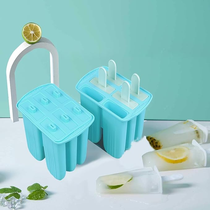 Silicone Popsicle Molds with Sticks Wpunwen 6 Cavity Ice Popsicle MoldsIce Cream Mold with Clean Brush 6 Reusable Sticks 50 Sticks 50 Bags Blue