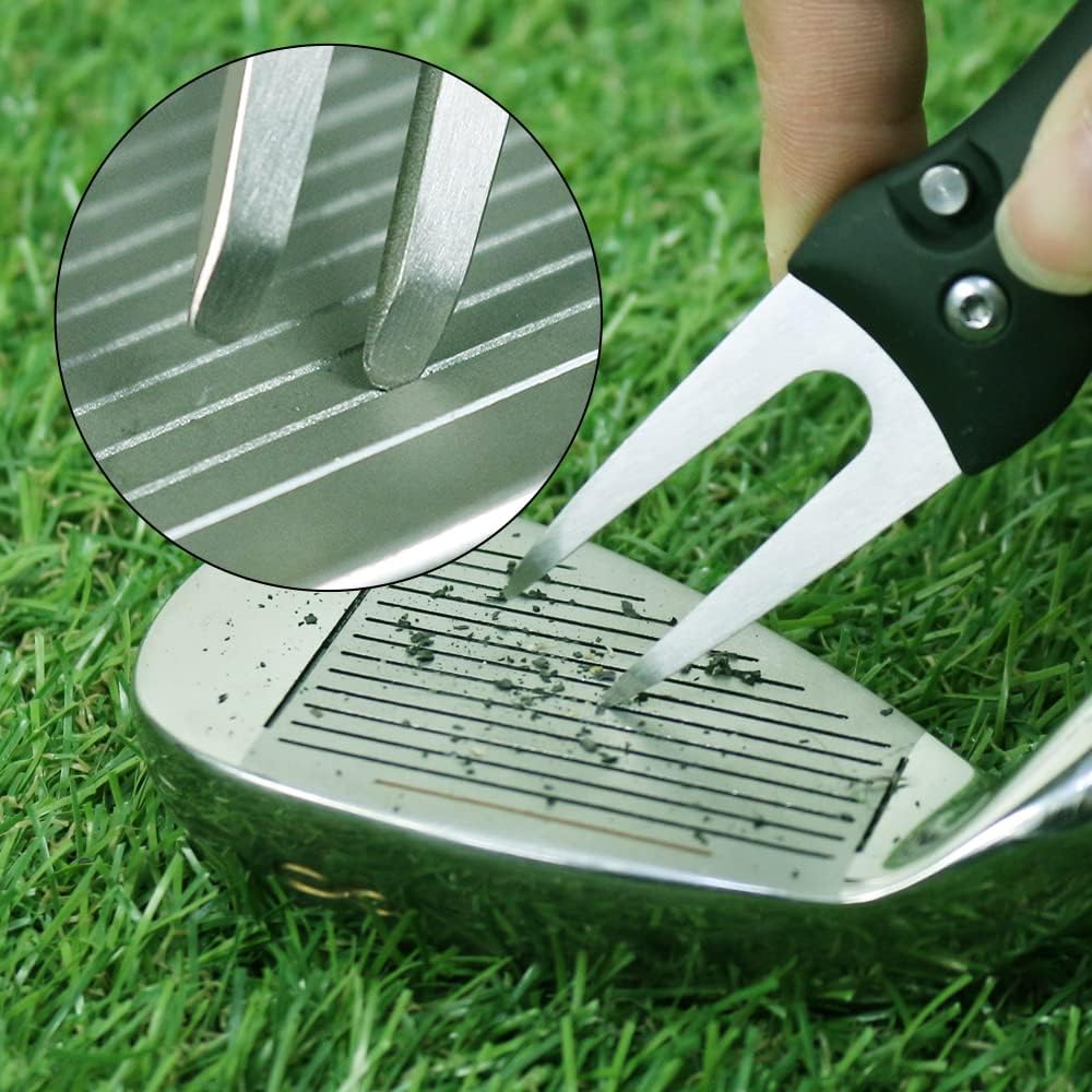 Myartte Golf Divot Repair Tool Switchblade Divot Tools with Golf Ball Marker Pop-up Buttom Zinc Alloy for Repairing The Golf Green