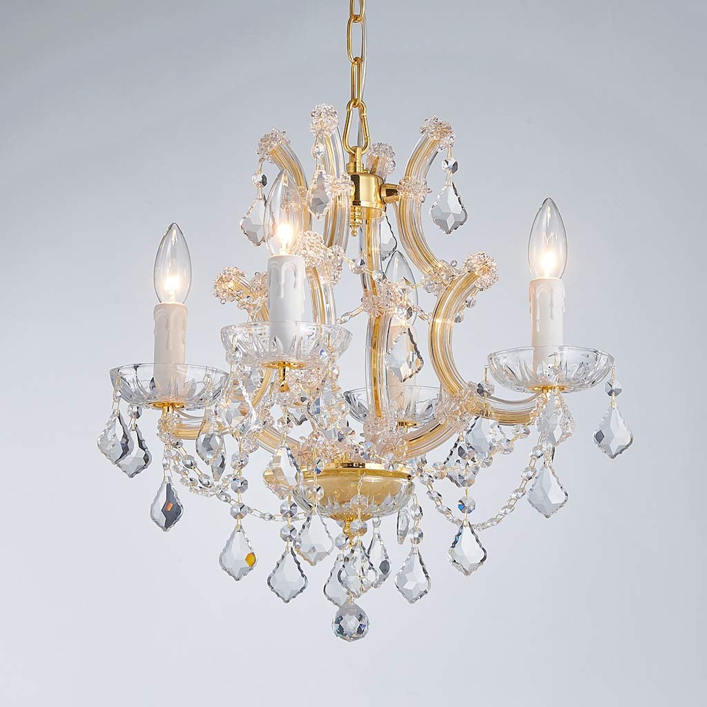 SM Saint Mossi 4-Light Crystal Chandelier, Gold, Adjustable Chain, H17 x W18, Model SM-DY-19086