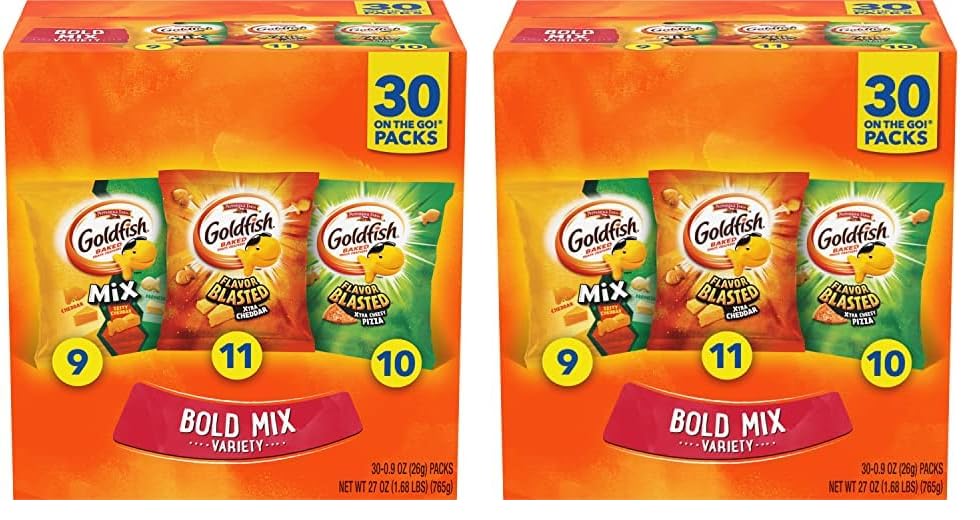 Goldfish Bold Mix Variety Pack Snack Crackers, 1 oz Snack Packs, 30 Ct Box (Pack of 2)