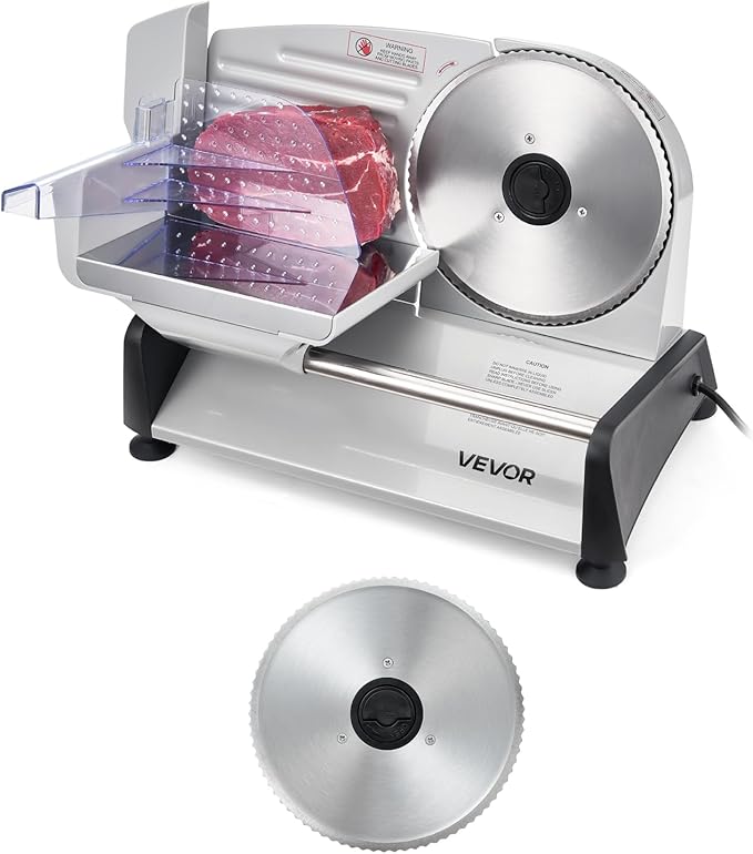 VEVOR Meat Slicer, 7.5 inch 200W Electric Deli Slicer Machine with SUS420 Blade, 0-0.6 inch Adjustable Thickness, ETL Certified Home Food-Slicer for Meat, Ham, Baguett, Steak