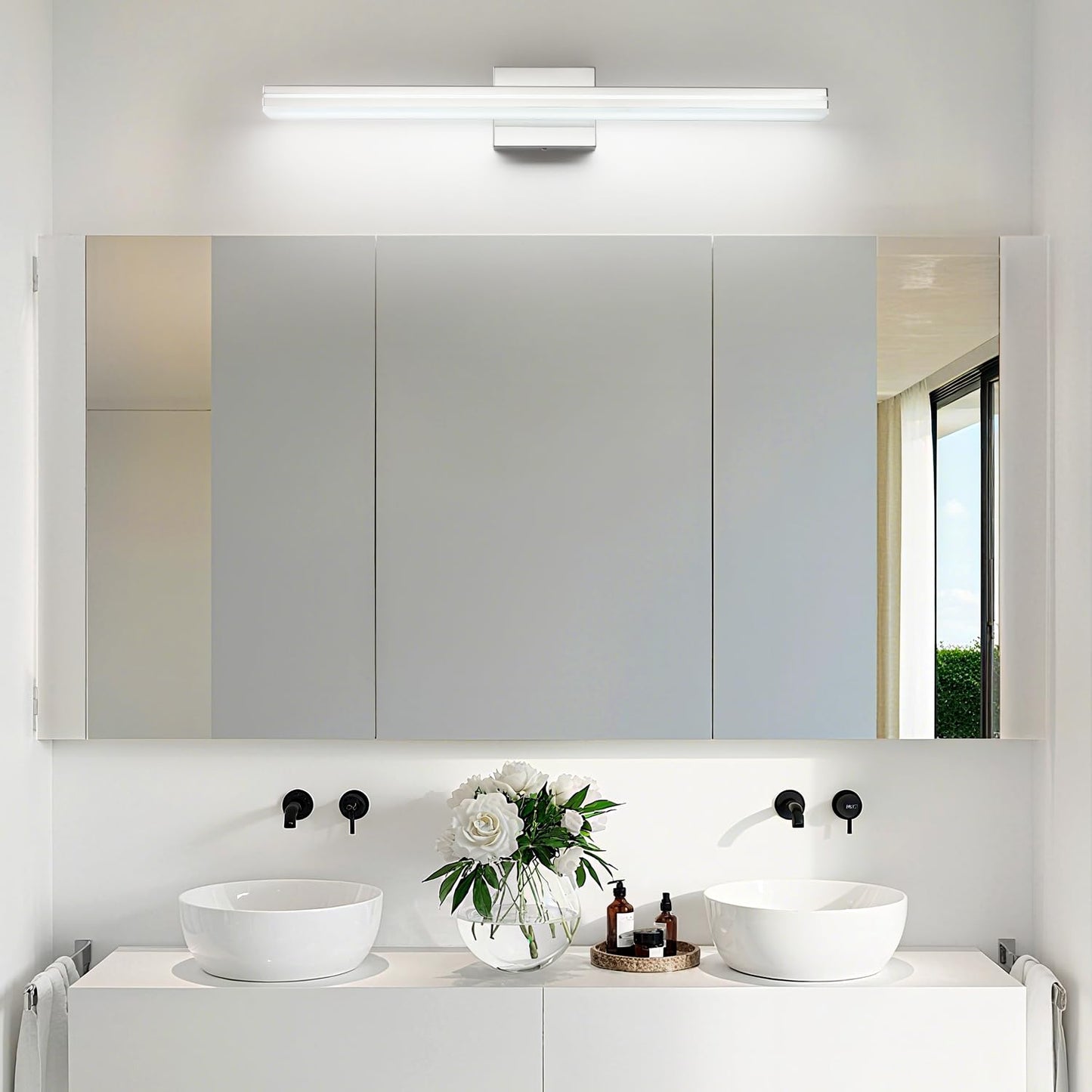 Sinerise 32-Inch Led Modern Bathroom Vanity Light Bar  Chrome Modern Acrylic Bathroom Wall Lighting Fixtures Over Mirror (Cool White 6000K)