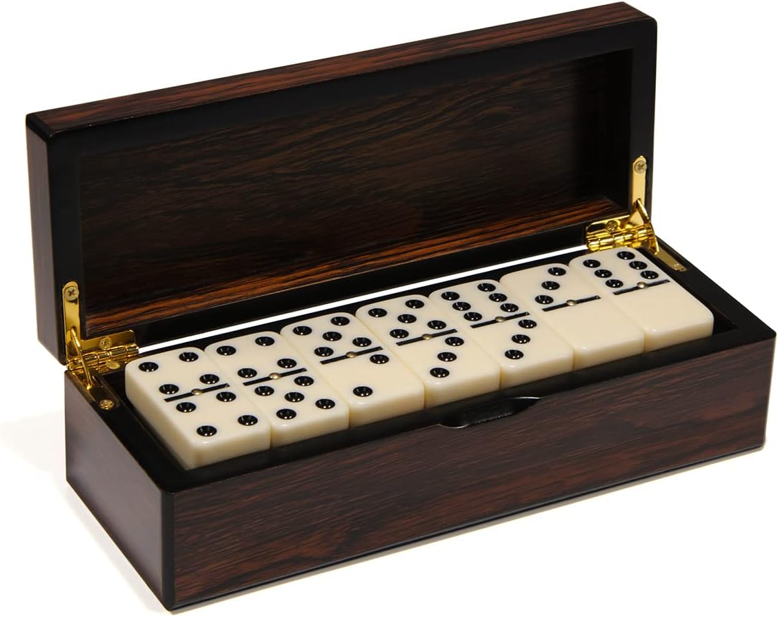 Double 6 Dominoes Gift Set 28 Tiles with Spinner in Wooden Box