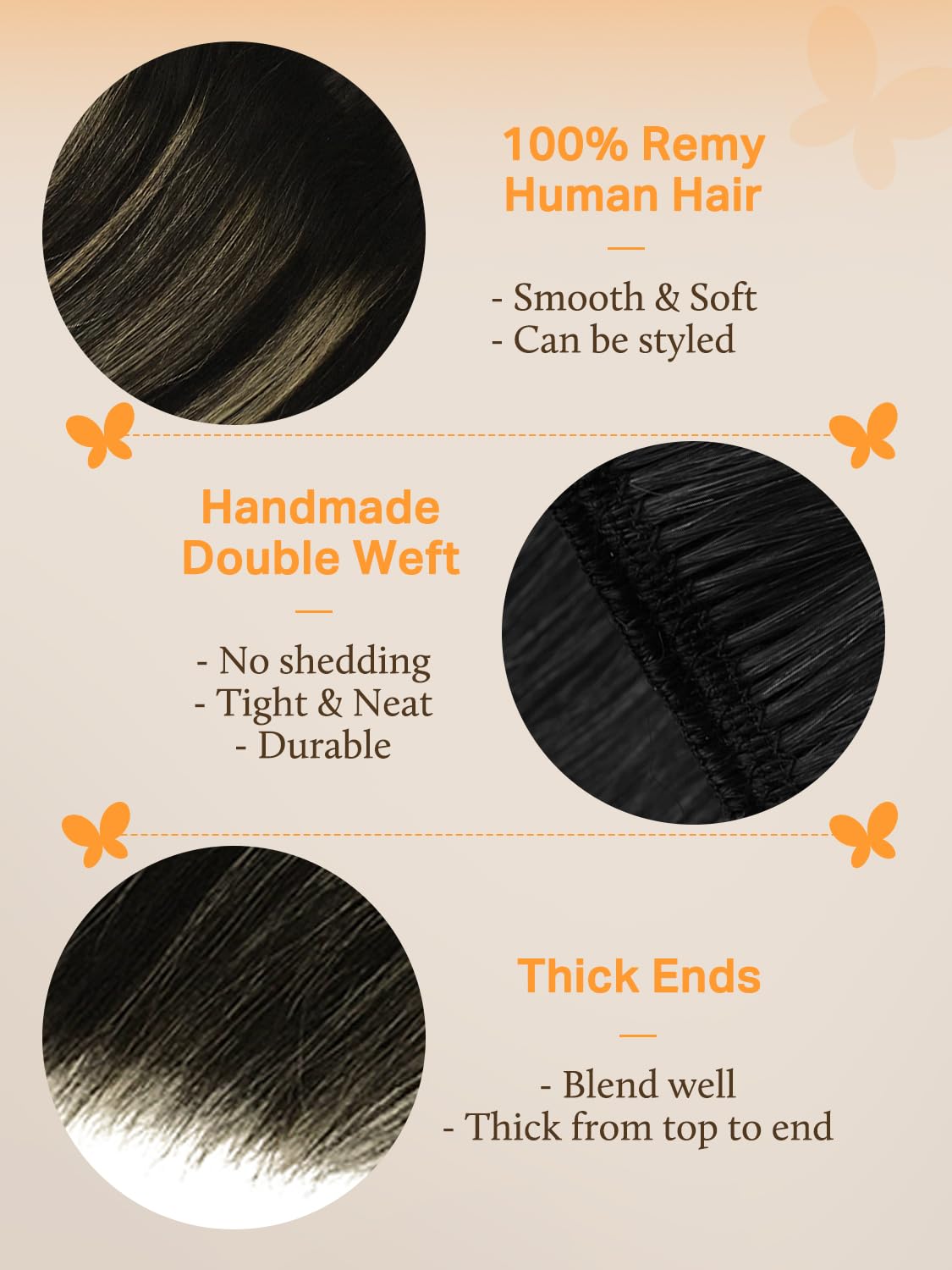 DOORES Real Human Hair Extensions, Balayage Natural Black to Light Blonde 22 Inch 110g, Sew In Weft, Long Straight Style for Wom