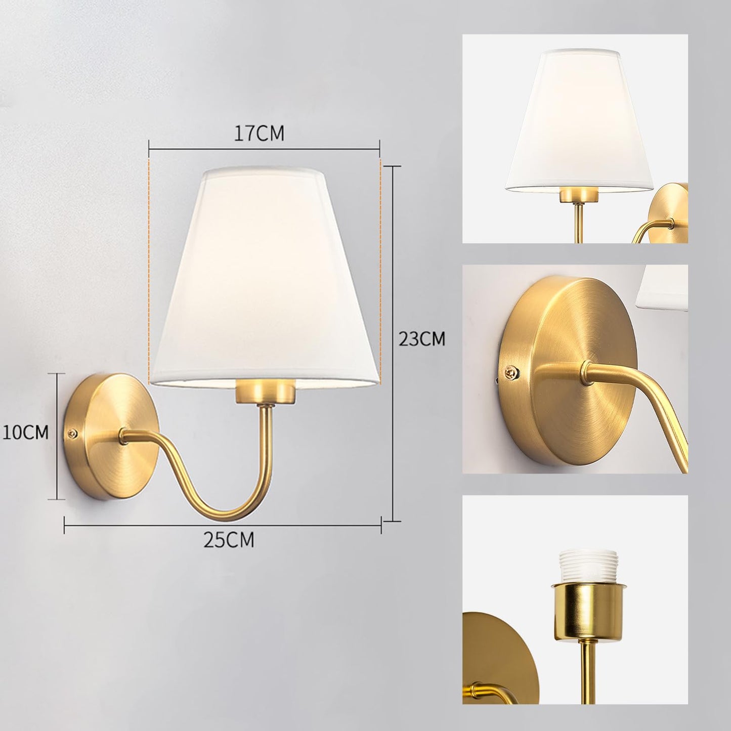 Adust Battery Operated Wall Sconce Set of Two, Remote Control, Dimmable, Antique Brass, LED Bulb, Model RML-B