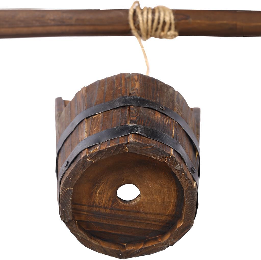 Wooden Wishing Well Outside, Large Wishing Well Planter with Hanging Bucket, Rustic Flower Planter Patio Garden Lawn Home Decor, 45.4'' x 20'' x 20''