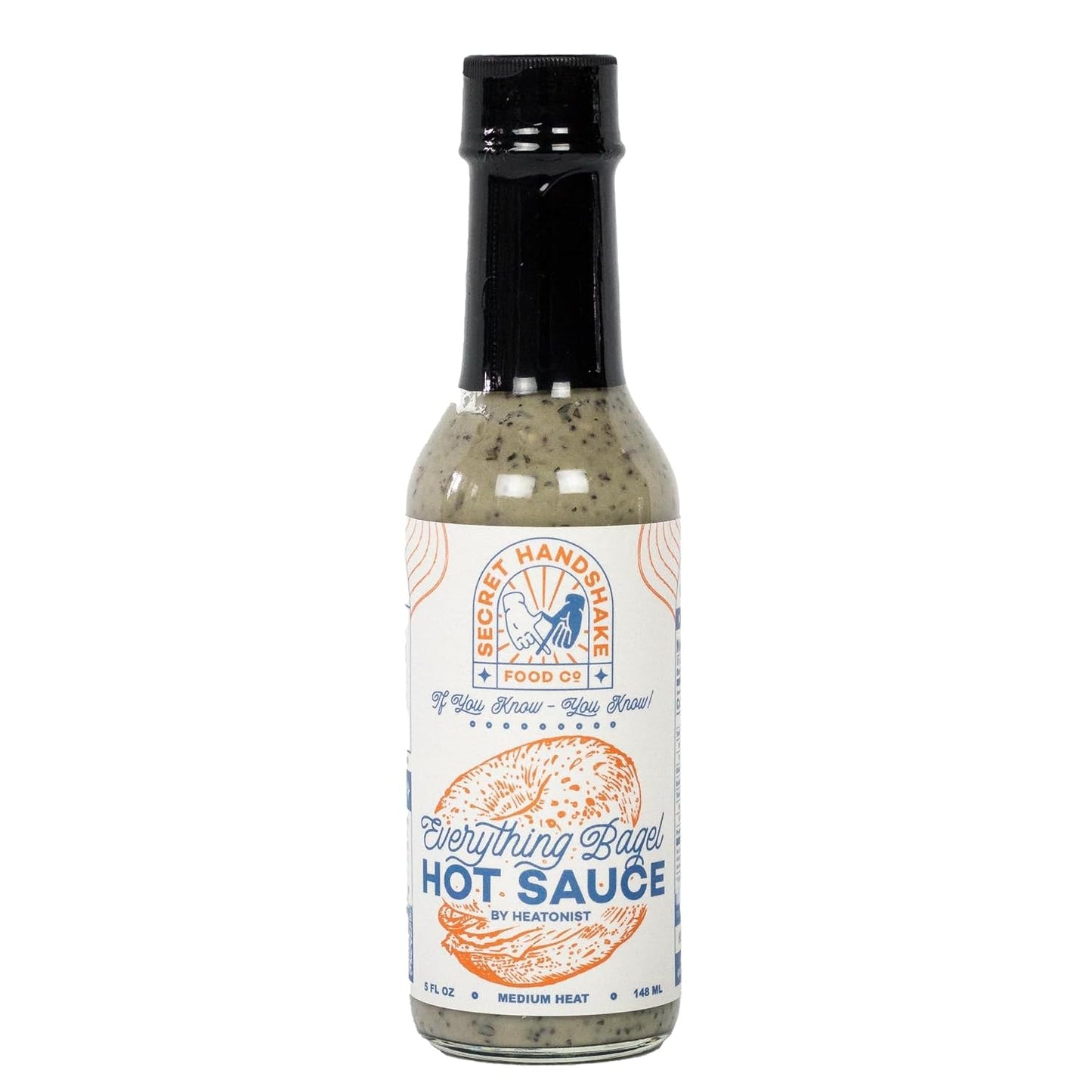 Everything Bagel Sauce by Secret Handshake Food Co., Mild Heat Hot Sauce With Flavors of Scorpion Pepper Powder, Sesame Seeds &