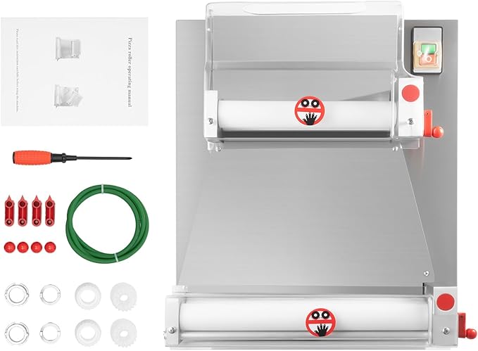 Pizza Dough Roller Sheeter, 4-16" 110V 370W Commercial Electric Automatic Pizza Press Making Rolling Machine Stainless Steel Adjustable Thickness Dough Machine for Noodle Pizza Bread & Pasta Maker