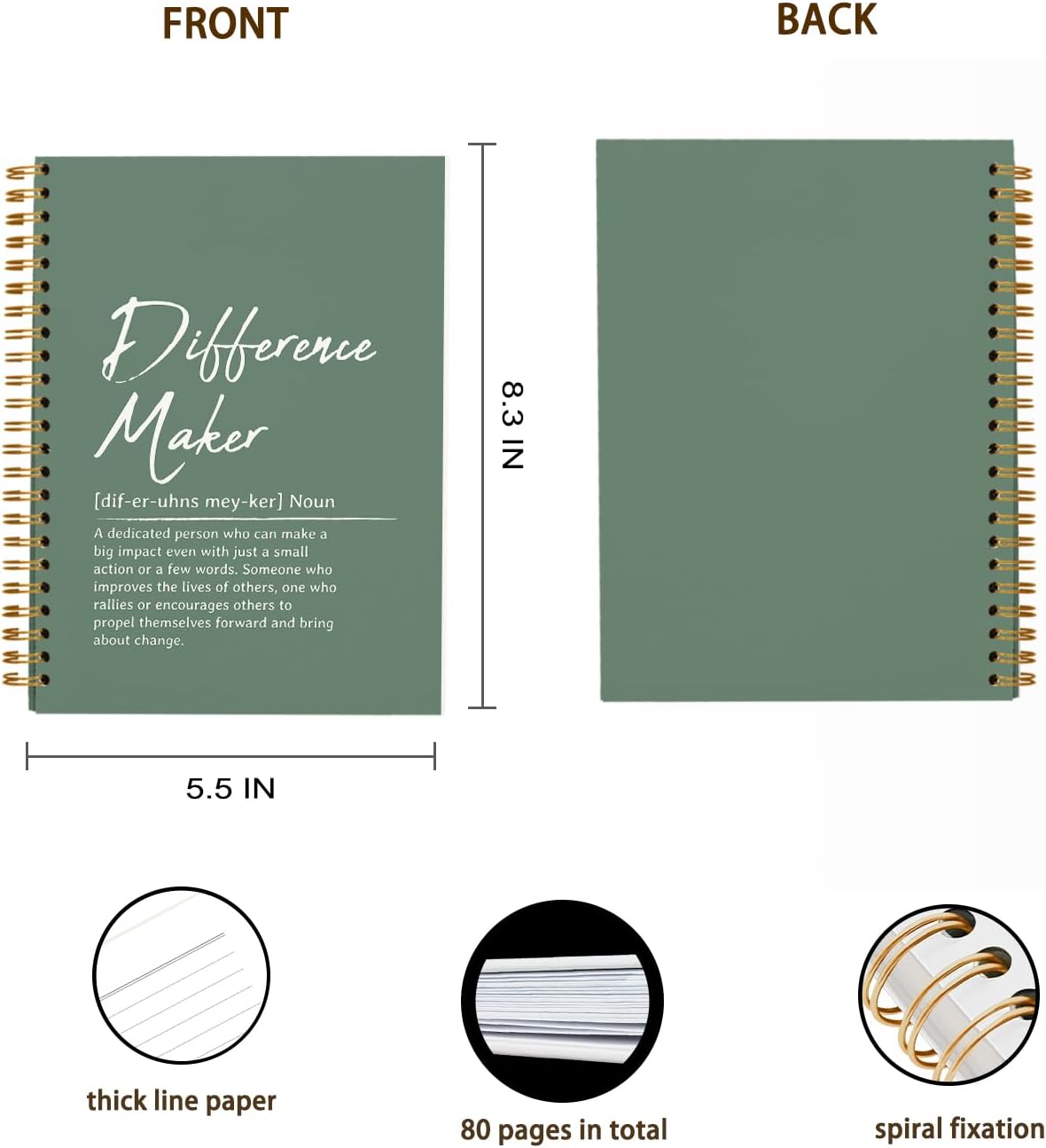 OXW Green Notebooks for Work, Difference Maker Gift Meeting Notebook Journal for Writing, Employee Appreciation Gifts, Thank You Gifts for Women Men Leader Mentor Boss Manager, 5.5"x8.3"