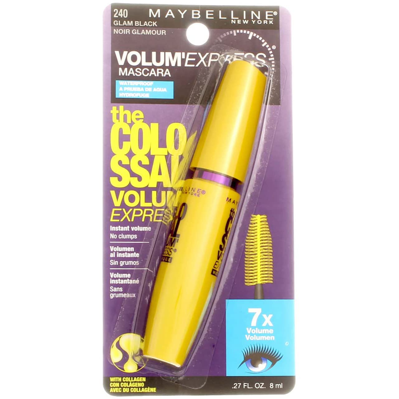 Maybelline New York The Colossal Volum' Express Waterproof Mascara, Glam Black [240] 0.27 oz (Pack of 7)