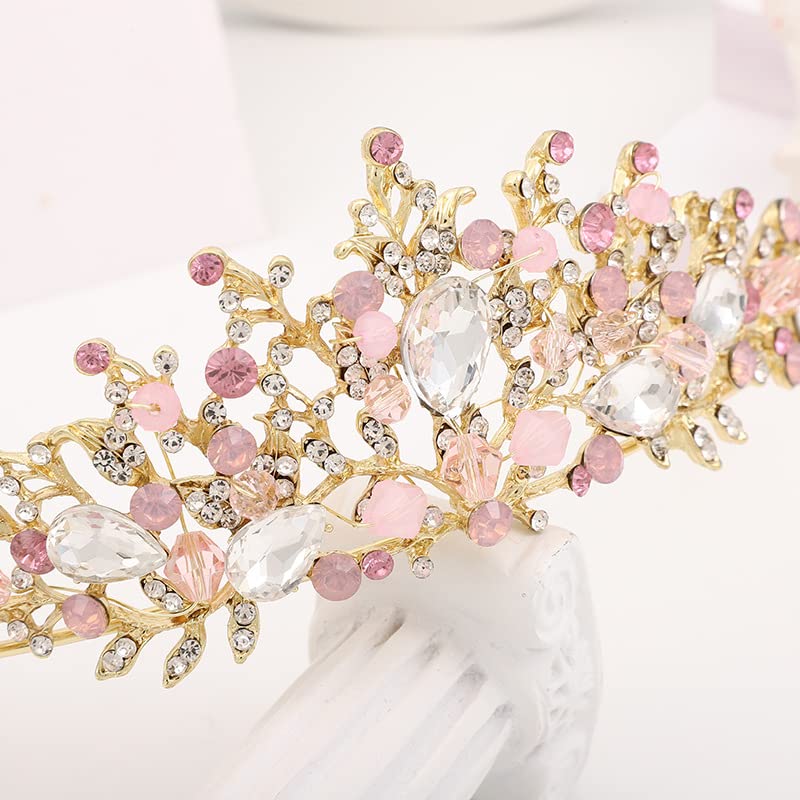 Kids Pink Crystal Tiara Girls Princess Costume Rhinestone Crown Headband Wedding Bridal Hair Accessories Birthday Communio...