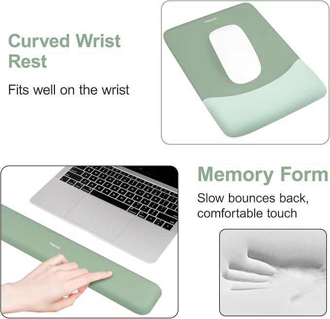 MOSISO Wrist Rest Support for Mouse Pad&Keyboard Set, Rectangular Ergonomic Mousepad Non-Slip Base Home/Office Pain Relief&Easy Typing Pad with Neoprene Cloth&Raised Silicone Lining, Green