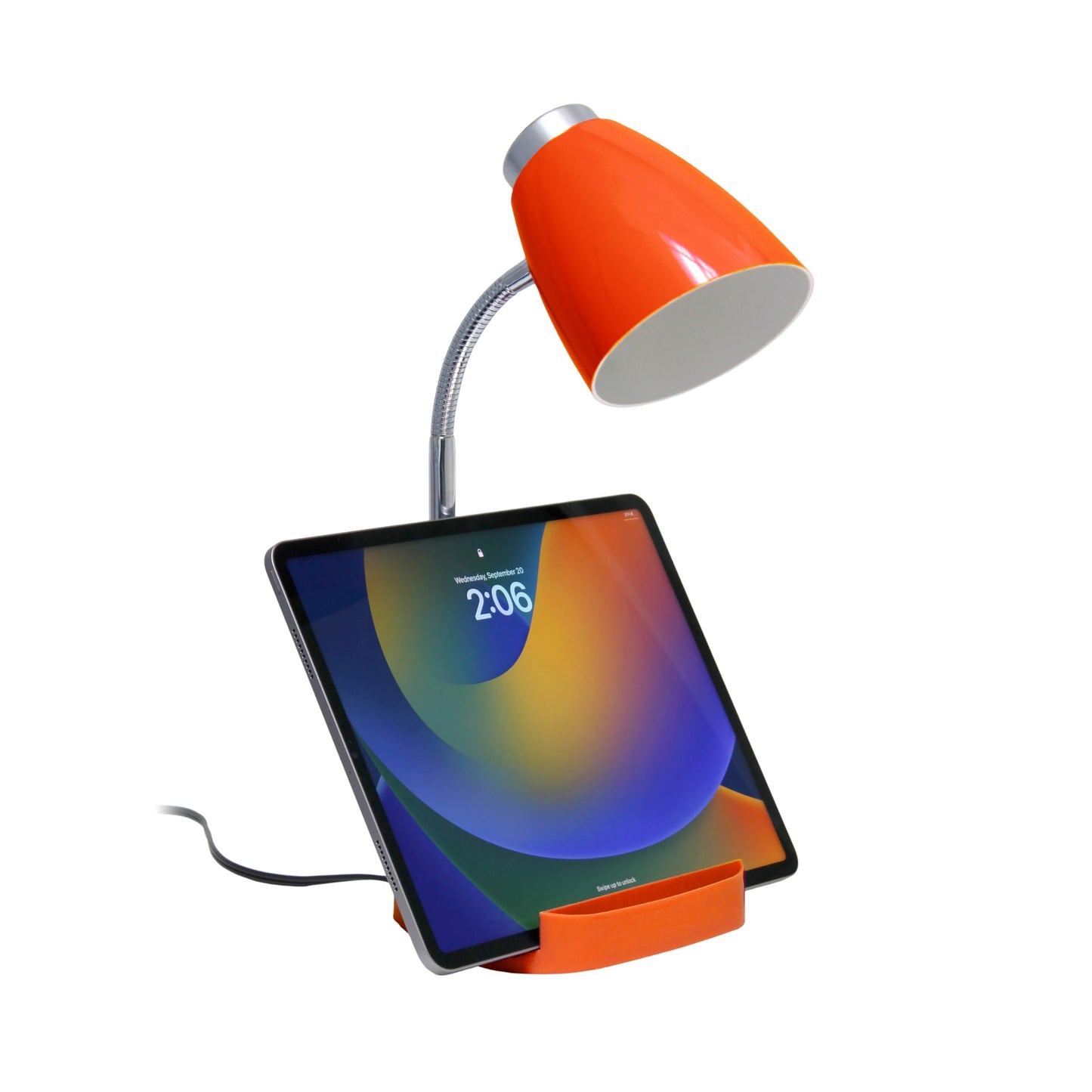 Simple Designs Gooseneck Desk Lamp With Ipad Stand, Abs Plastic, Orange, Model Ld1002-Org, Pack Of 1