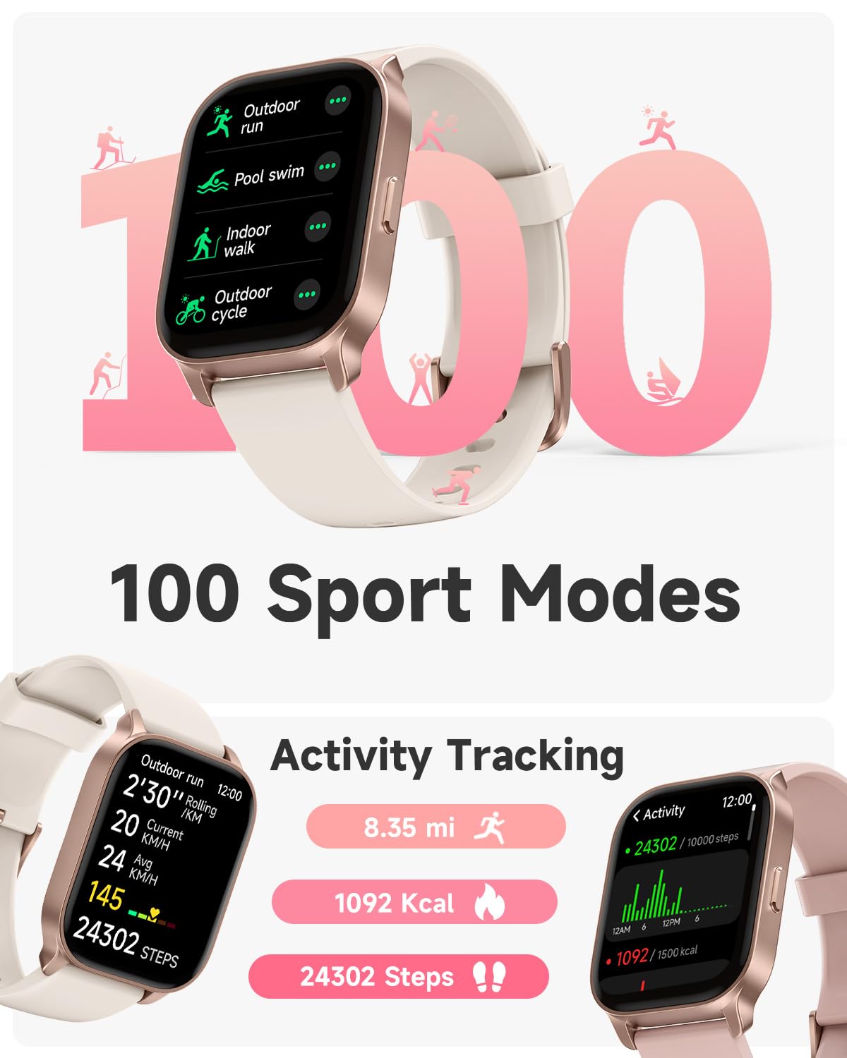 TOOBUR Smart Watch for Women, Smartwatch Compatible Android and iOS Phone, Answer/Make Calls, Fitness Tracker Watch, Heart Rate/Sleep Tracker/100 Sports/IP68 Waterproof, Ivory