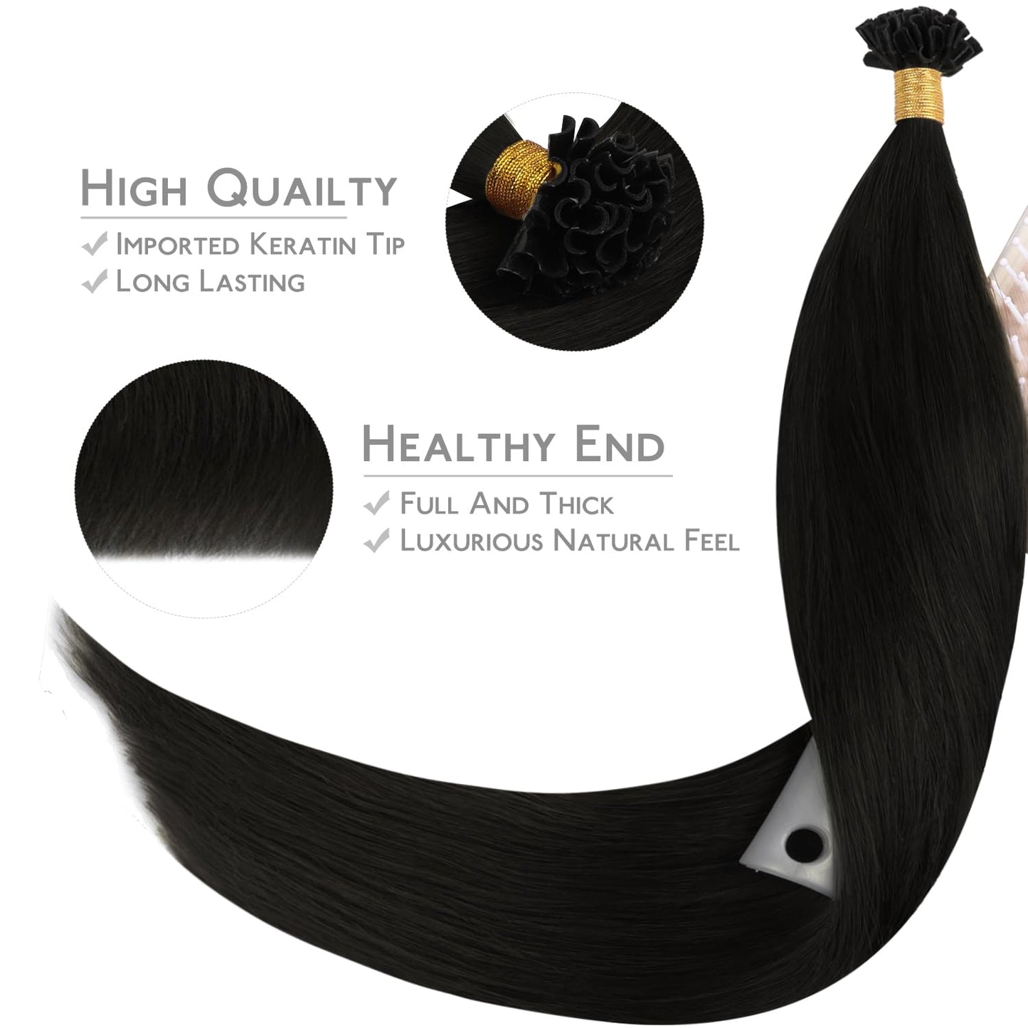WENNALIFE U Tip Hair Extensions 24 Inch Natural Black Remy Hair, 50g 50s Human Hair Extensions Real Human Invisible Straight K T