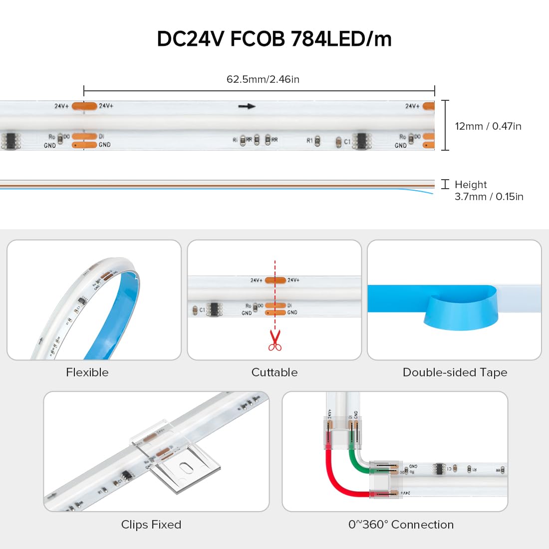 Btf-Lighting Fcob Ip66 Cob Led Strip Ws2814 Ic Rgbw 4000K 2X16.4Ft Total 32.8Ft 784Led/M Dc24V Flexible High Density Light 10Mm Width For Indoor Decor(No Adapter Or Controller)