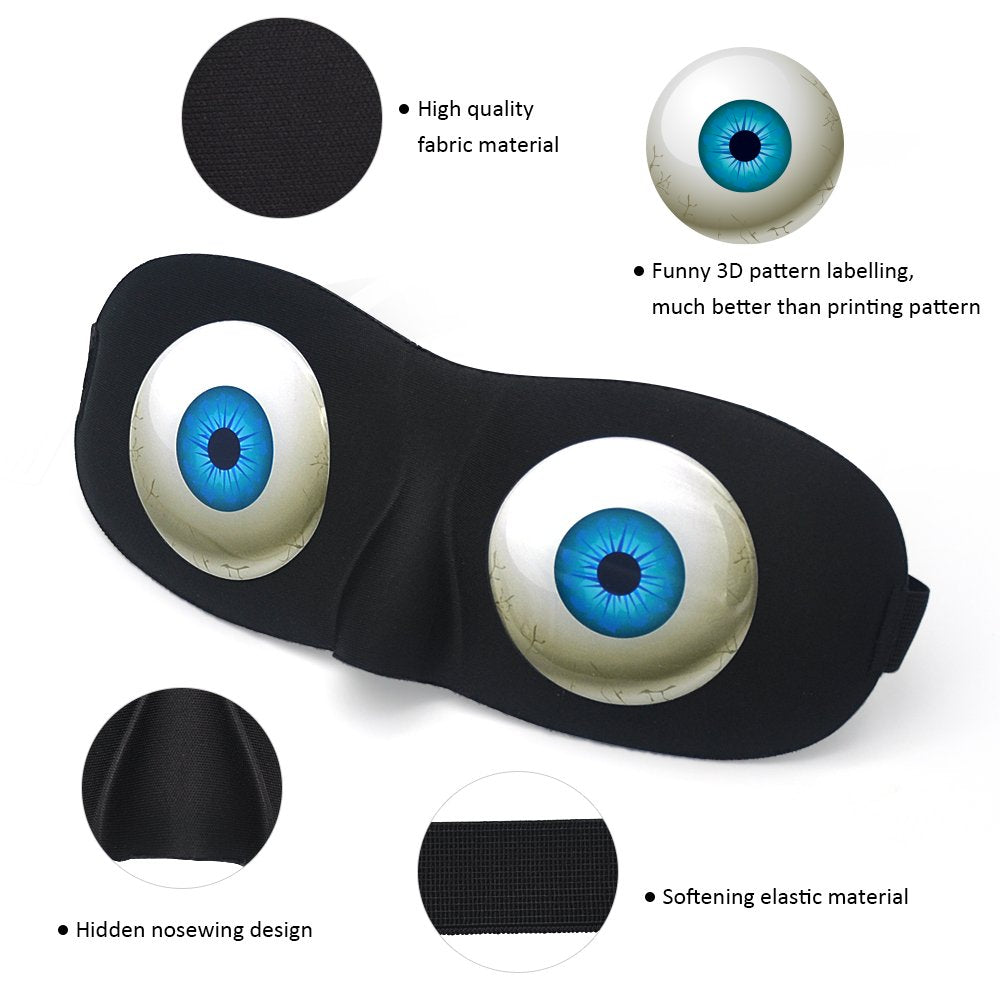 Tphon Eye Sleep Mask Funny Blindfold for Women Men Kid, Upgraded 3D Contoured 100% Blackout Sleeping Mask with Adjustable Strap, Soft Night Blindfold Eye Shades for Travel Naps Shift Works Games