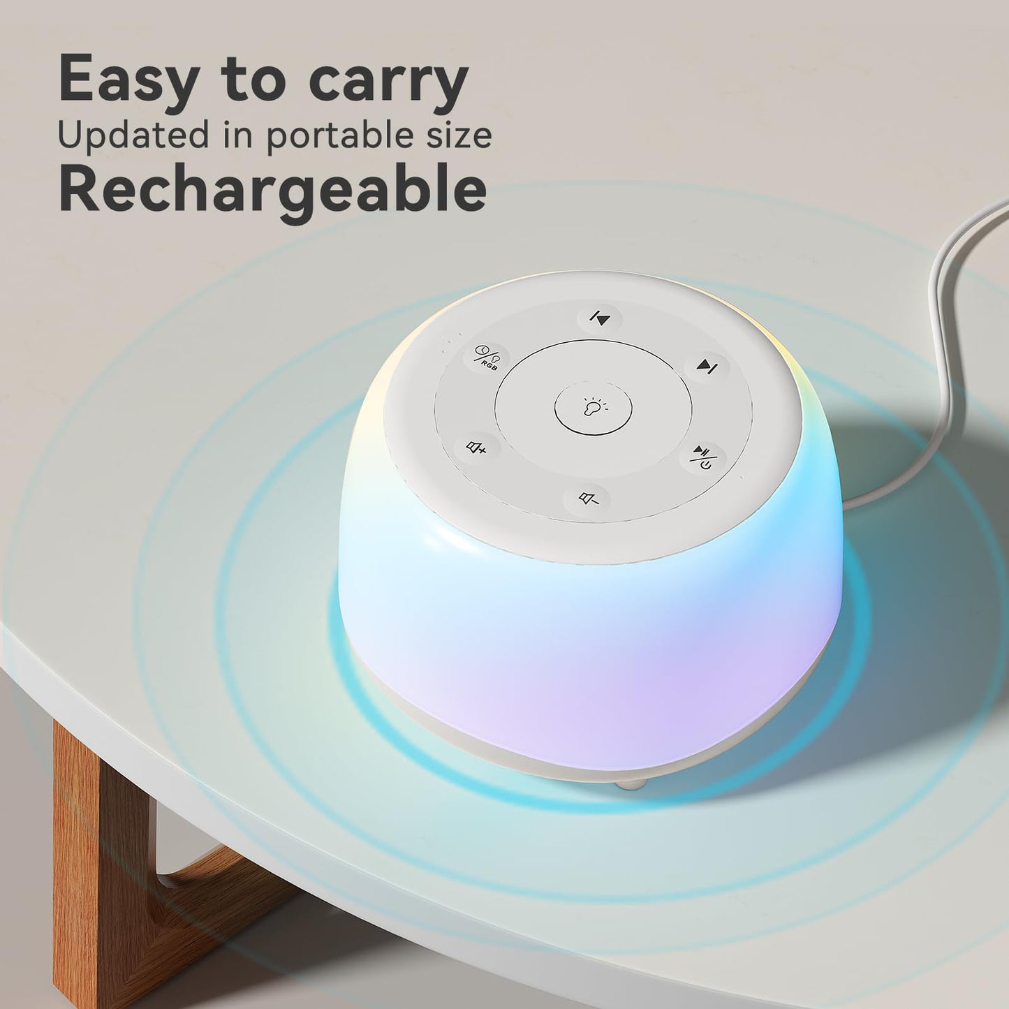HEYAXA White Noise Sound Machine with 7 Colors Night Light 34 Soothing Sounds, Portable Sound Machine for Baby Adults Kids Sleep with 30 Volume Levels 4 Timers Adjustable Brightness (Wood Grain)