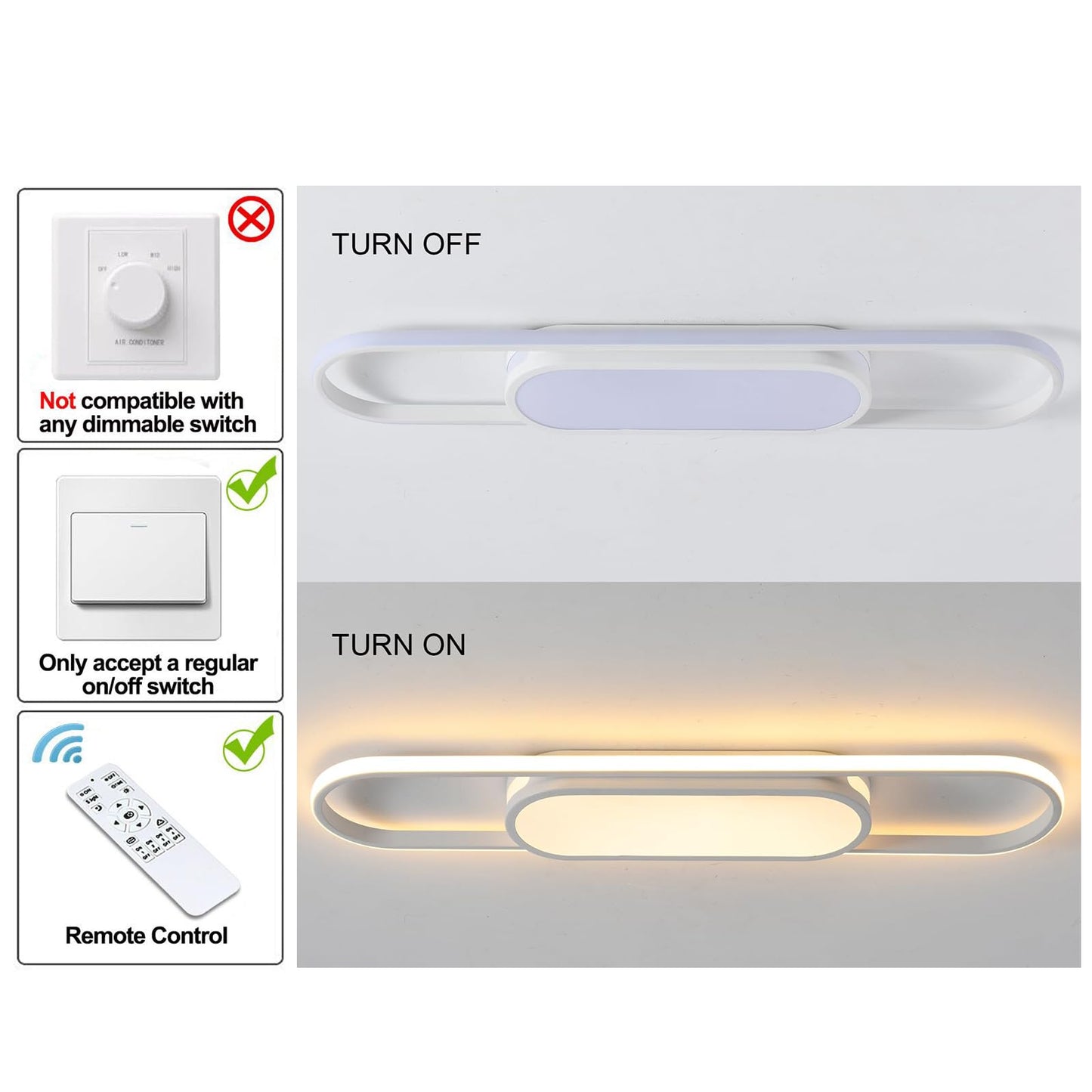 Qcyuui Modern Led Ceiling Light Dimmable Linear Ceiling Lamp 31.5In Kitchen Lighting Fixtures Ceiling For Bedroom Hallway Dining Room (45W/3000-6500K/White)