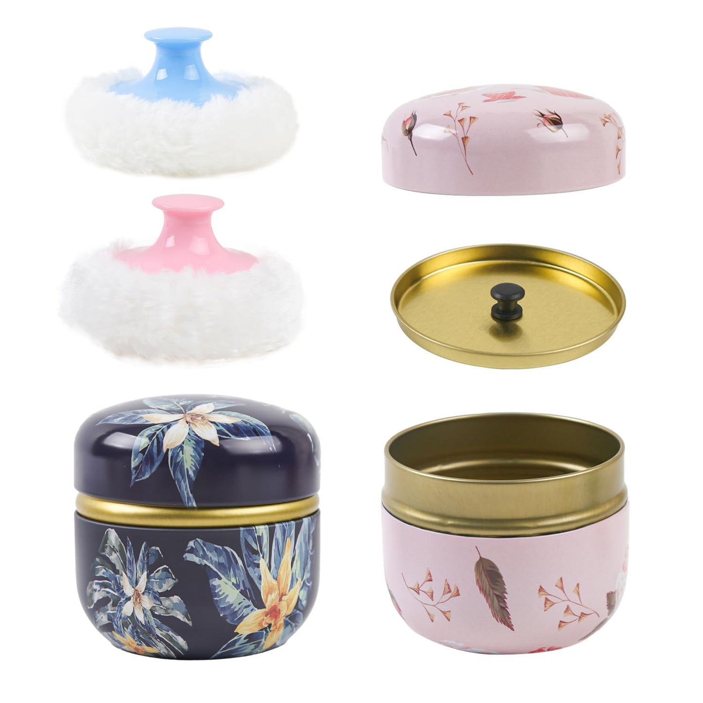 ASUNFO 2 Pcs Body Powder Puff and Container Large with Powder Puffs Empty Bath Dusting Powder Box for Women Light Pink & Dark Bl