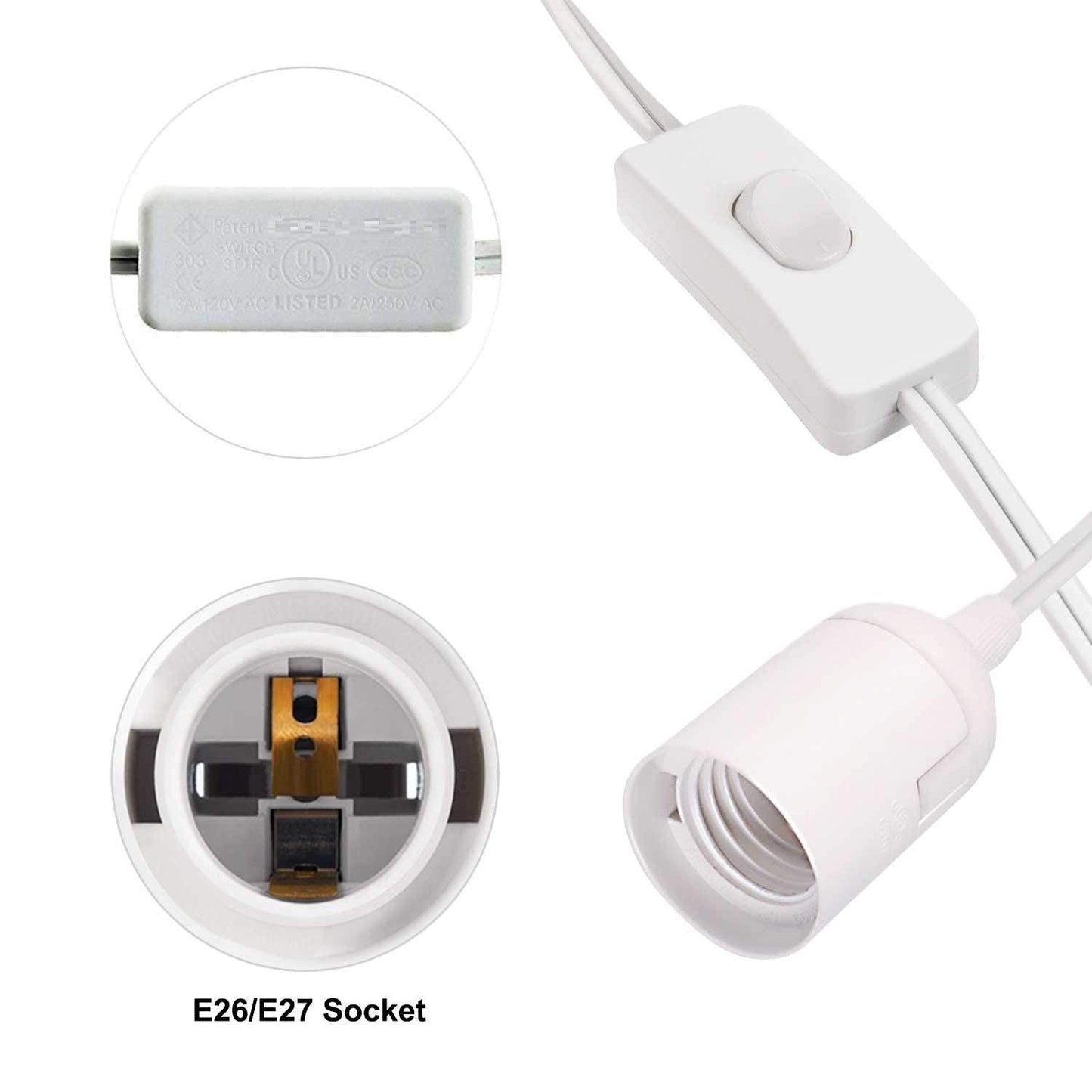 Simple Deluxe 360W Extension Hanging Lantern Light, 15ft Cord, E26/E27 Socket, On/Off Switch, White Plastic
