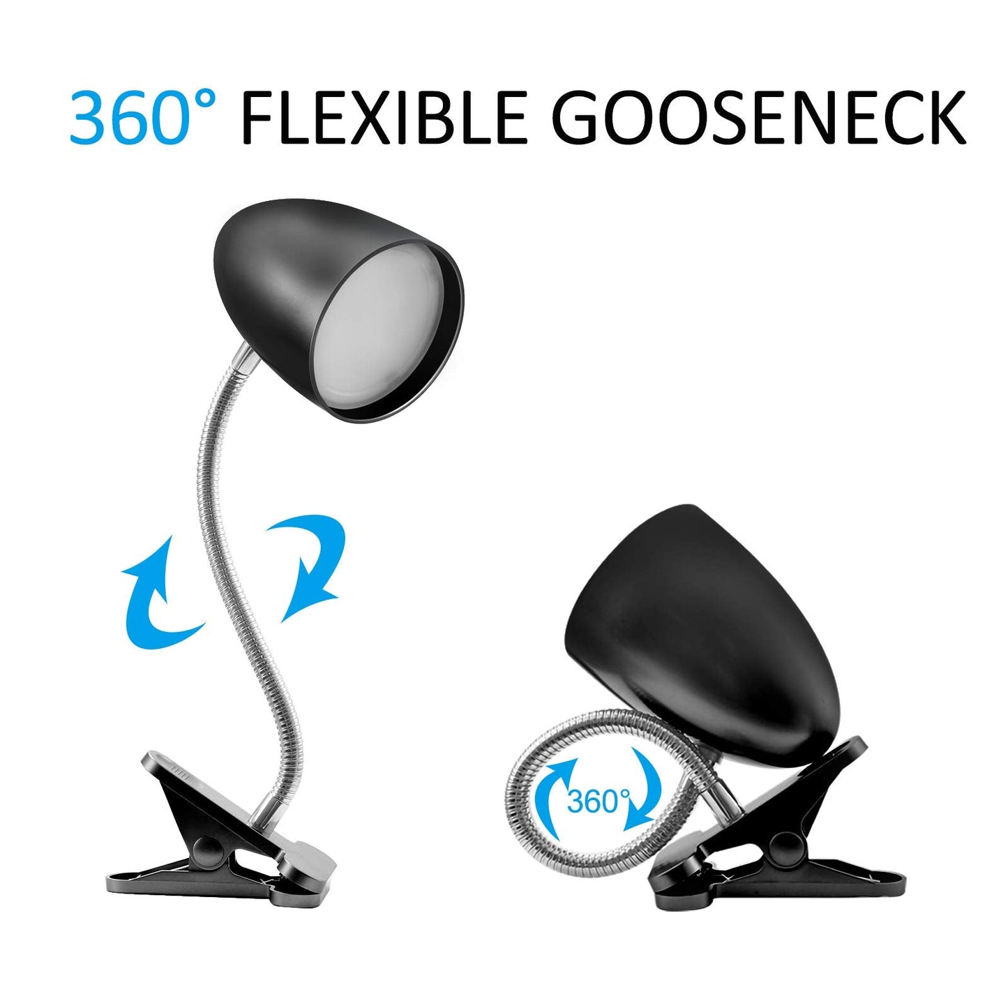 Energetic Lighting Clip on Reading Light, 3.5W 240 LM, ETL Listed, Black, Model MTSL1001BHB, Eye Protection, Non-Dimmable