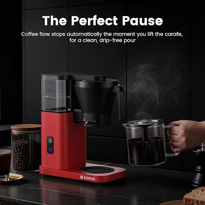 Kismile Premium 8-Cup Coffee Maker with Hot & ice brew, Removable Water Tank Coffee Machine, Drip Coffee Maker,Rapid Heating System for seconds Brewing,Red