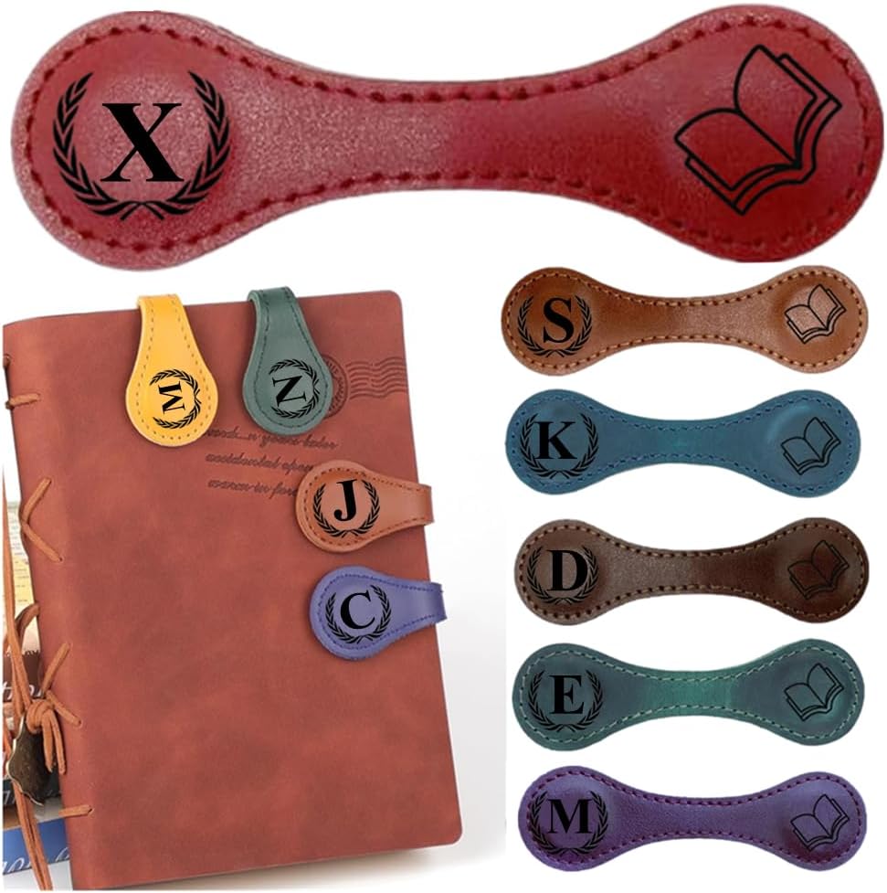 Personlized Magnetic Leather Bookmarks with Initials, Customized Book Marks Clip 26 Letters Bookmark for Reading Women, Men, Kids,Cute Book Markers Meaningful Gift for Book Lovers (Red, X)