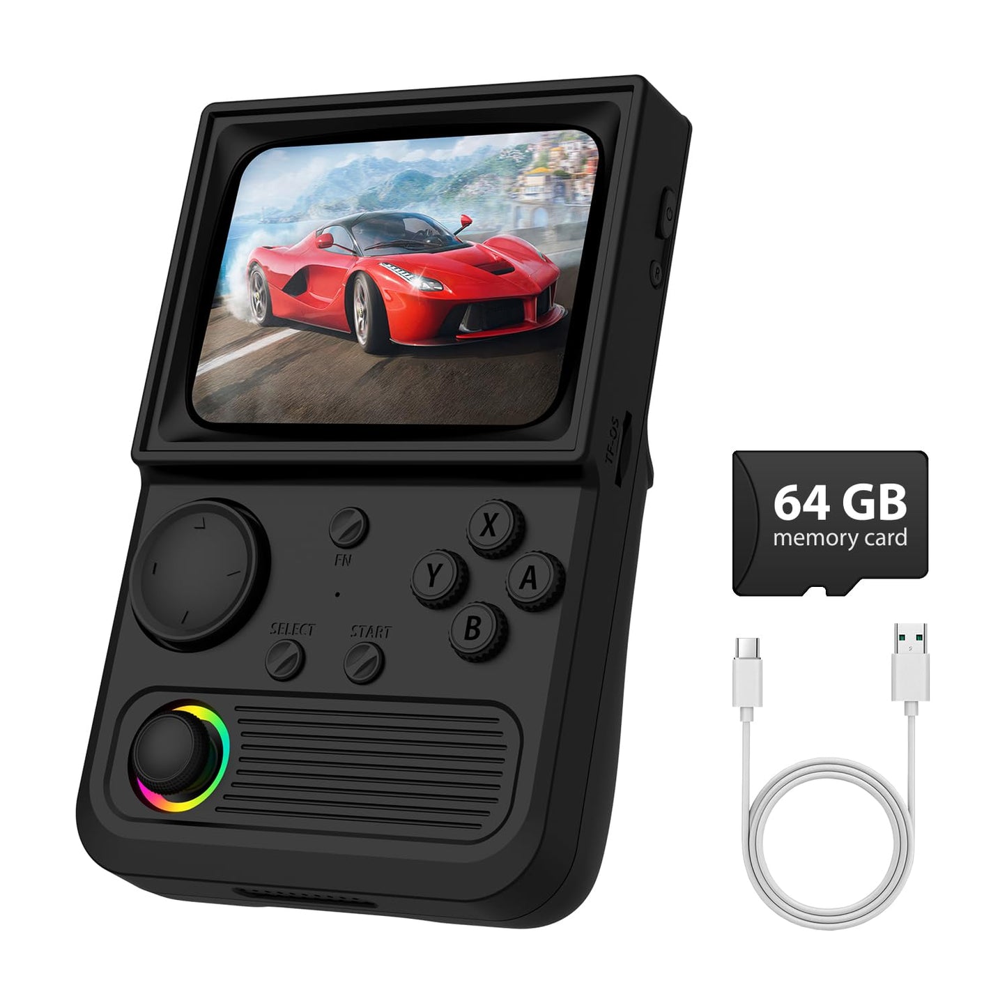 R36T Retro Gaming Console, 3.5'' IPS Screen CRT-Inspired, Handheld Game Console with 18000+ Classic Games Supports WiFi Networked Fighting and OTG, 3500mAh Battery, with Portable Case(Black 64GB)