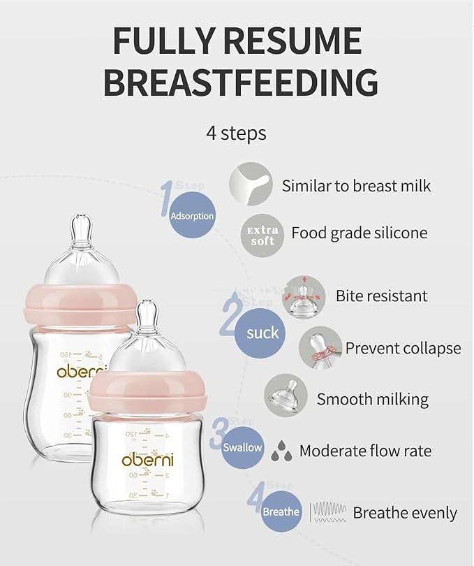Glass Baby Bottles, Anti Colic Breastfeeding Bottle with Natural Response Nipple for Newborn Preemie 0+ Month, BPA Free, Wide Neck, Blue/1Pack/5oz