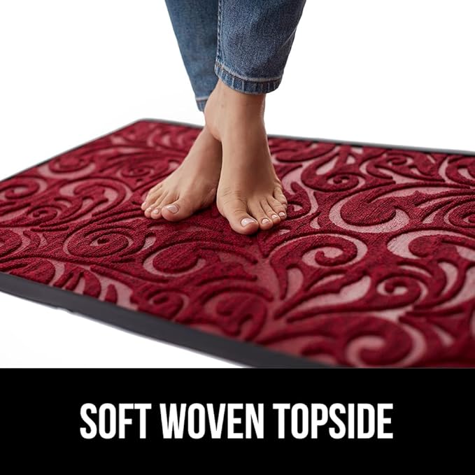 GORILLA GRIP 100% Waterproof All-Season WeatherMax Doormat, Durable Natural Rubber, Stain and Fade Resistant, Low Profile, Indoor Outdoor Doormats, Easy Clean Patio Entry Mat, 17x29, Red Vintage Wine
