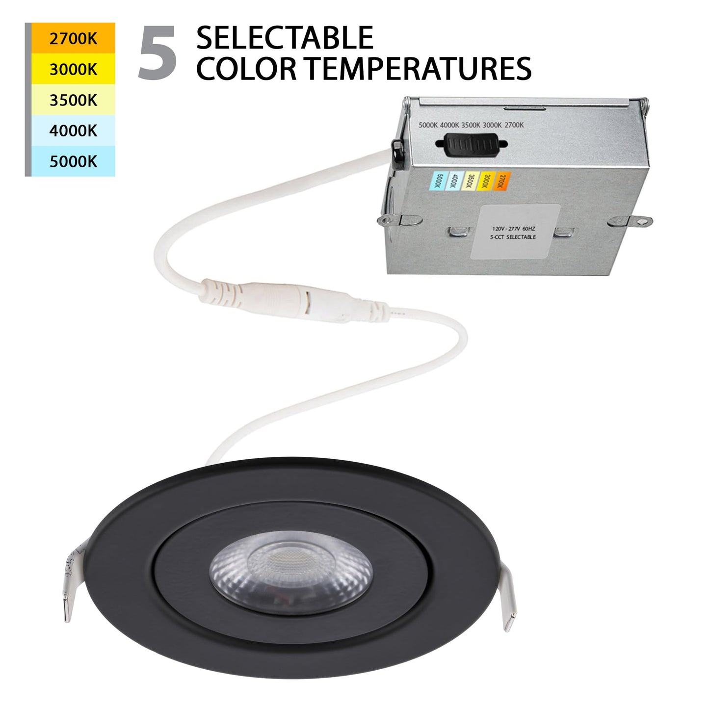 Wac Lighting Lotos 6In Led Round Adjustable Recessed Light 5-Cct Selectable 15W 1 350 Lumens Ic-Rated Airtight 120V-277V Universal In Black (Pack Of 24)