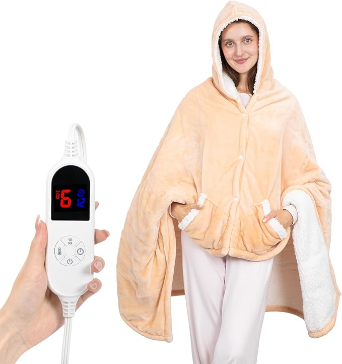 DAILYLIFE Wearable Heated Blanket, 40"x70" Eletric Throw with 6 Heating Levels and 12 Hours Timer, Heated Wrap Poncho Shaw...