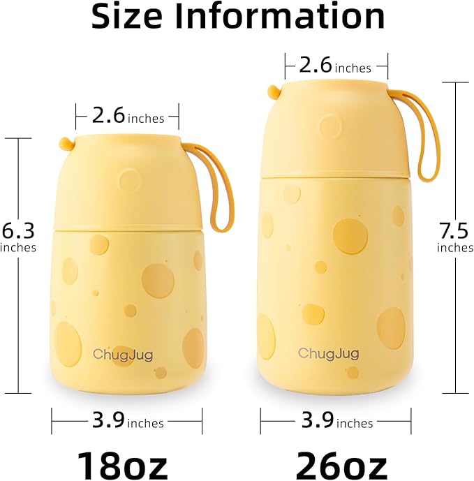 Thermo for Hot Food for Adults Kids | Wide Mouth, 18 oz Insulated Food Jar with Spoon, Leakproof Soup Thermo for School Office Travel, Thermal Steel Lunch Container Easy to Carry (Yellow)