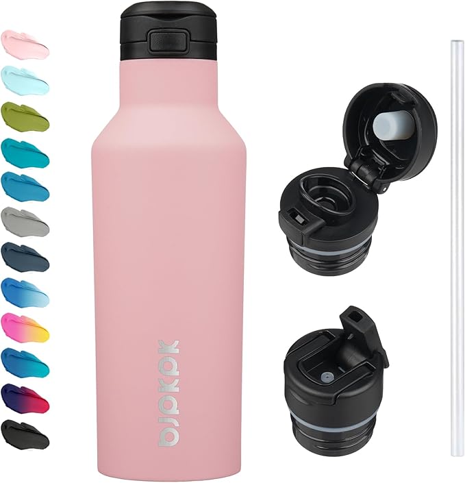 BJPKPK Insulated Water Bottle With Straw 17oz Stainless Steel Water Bottles With 2 Lids And Carry Handle Reusable Travel Metal Thermal Flask,Light Pink