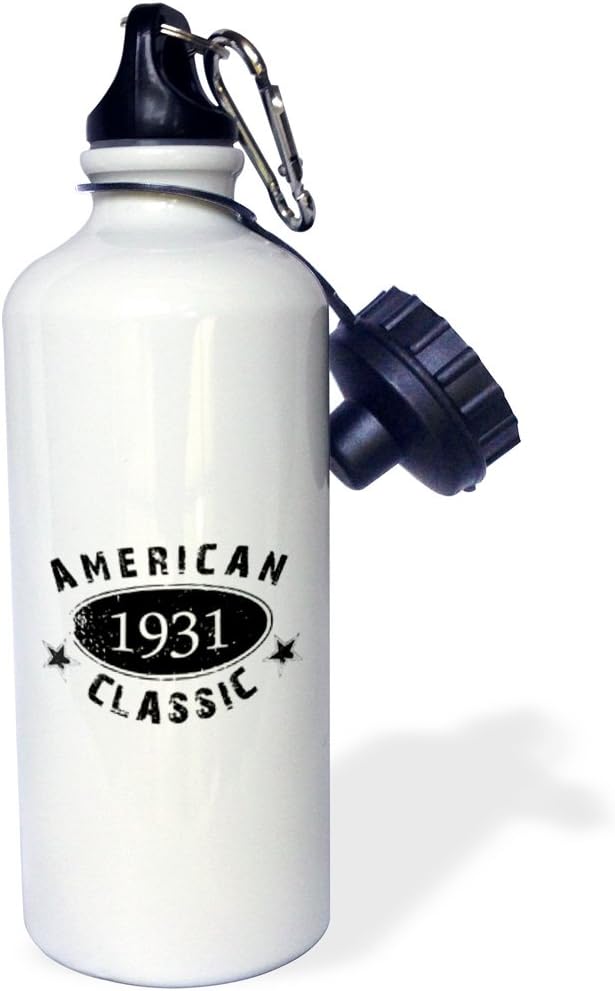 3dRose "1931 American Classic-Personalized Birth Year Birthday gift-black grunge vintage look-funny" Sports Water Bottle, 21 oz, White