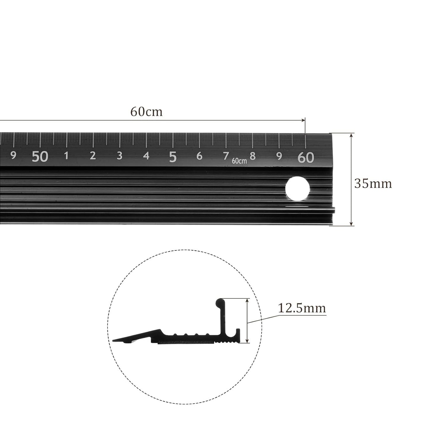 2pcs Raised Grip Metal Ruler - [60cm] Aluminum Alloy Precise Measurement Cutting Straight Protective Ruler Ruler Black for Office Measure Cut Drawing Use, 1mm Precision