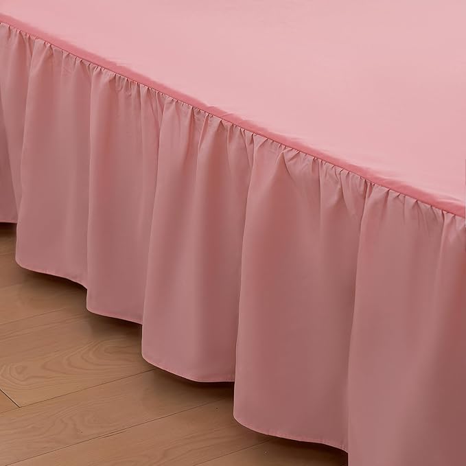 Bed Skirt Full Size Ruffled Bed Skirts with Split Corners, 18 Inch Drop Dust Ruffle Bed Skirt with Platform, 18 Inch, Blush, Full Size