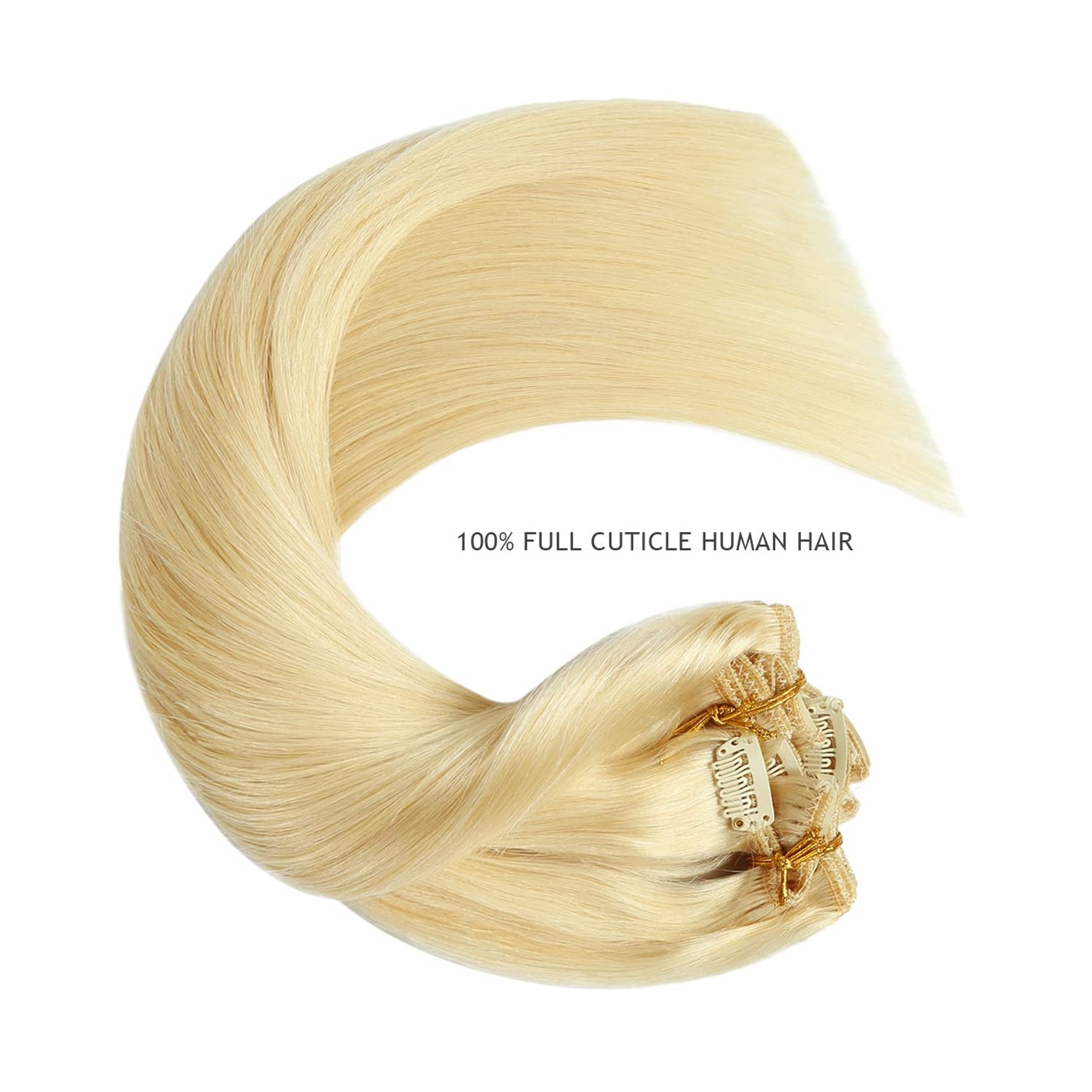 Yilite Clip in 18 Inch 120g 8pcs Real Human Hair Natural Silky Double Weft Hair Extensions (18inch #613 Bleach Blonde)