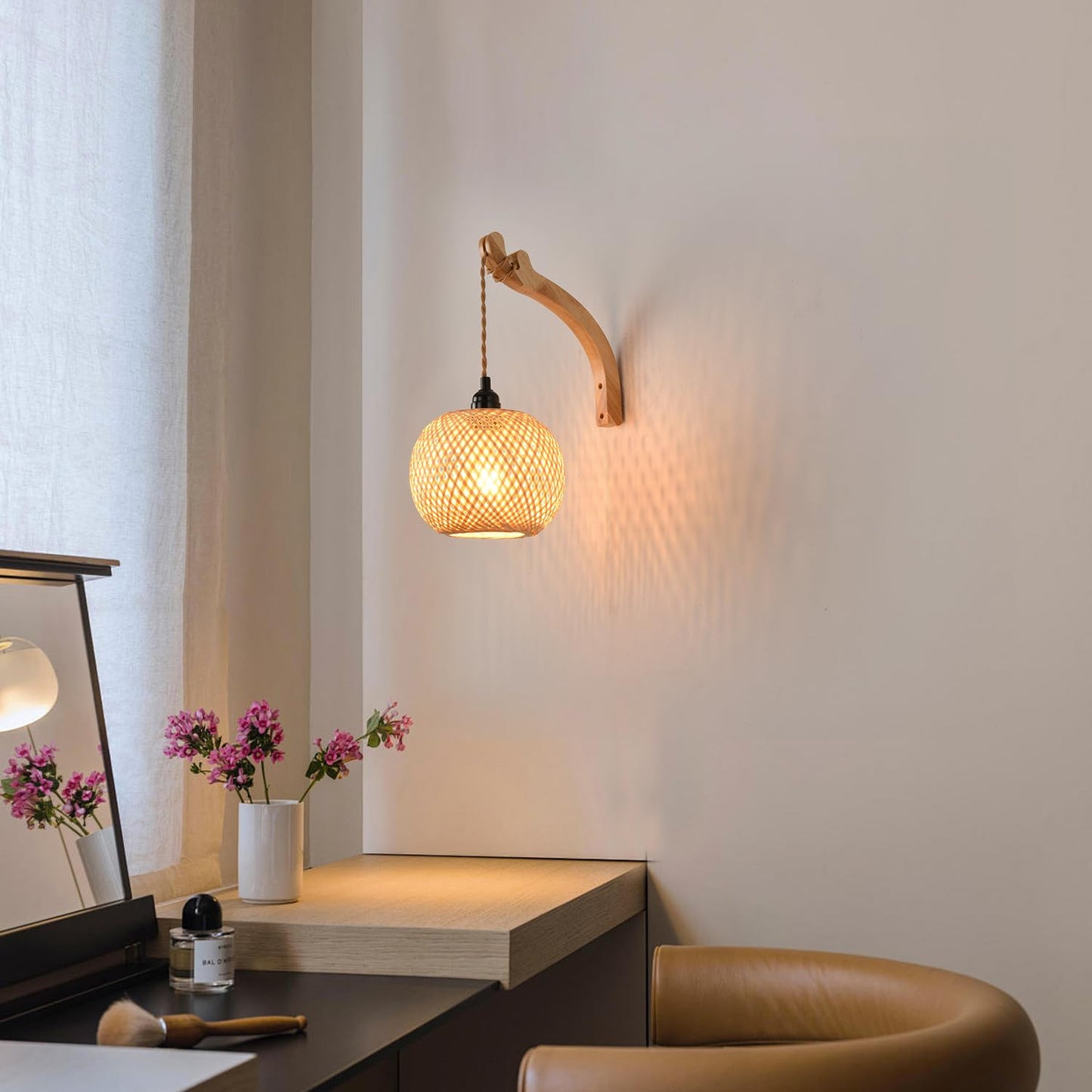 Plug In Wall Sconce Farmhouse Wicker Wall Lamp Plug In Hand Woven Rattan Wall Light Farmhouse Rustic Boho Sconces Wall Lighting For Living Room Bedroom