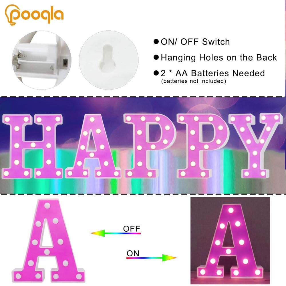 Pooqla LED Letter Light Sign - Purple Alphabet Marquee Night Light for Parties and Weddings, Warm White LED, Home Decoration