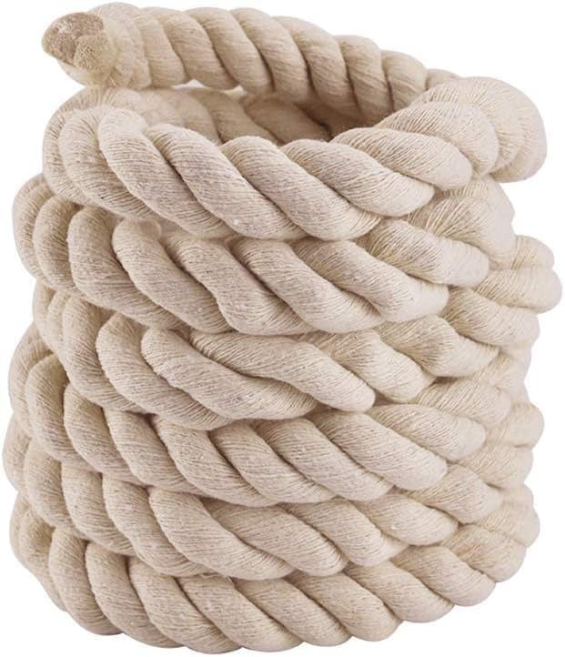 Faxco 10ft Natural Twisted Cotton Rope Strong Triple-Strand Rope for Sports, Crafts, Indoor Outdoor Use Tug of War Rope